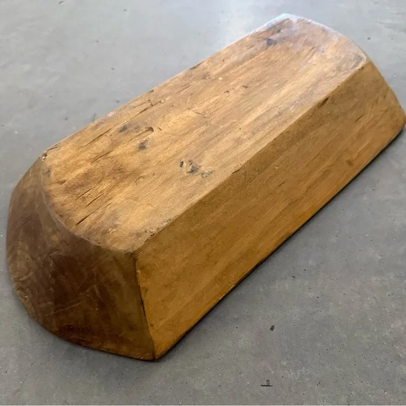 Hand Carved Solid Wood Rectangular Dough Bowl 17-1/2” x 8-1/2” - Picture 5 of 9